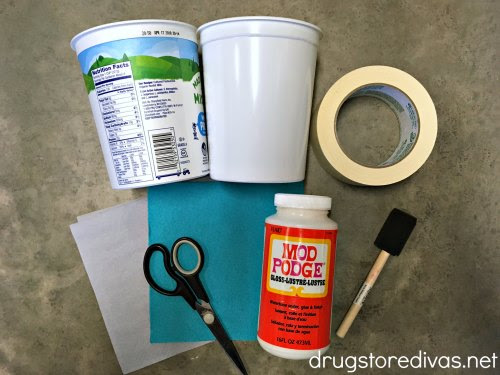 Looking for something to do upcycle yogurt containers left over from making 2 Ingredient Dough? Make these DIY Decoupage Drums from www.drugstoredivas.net.