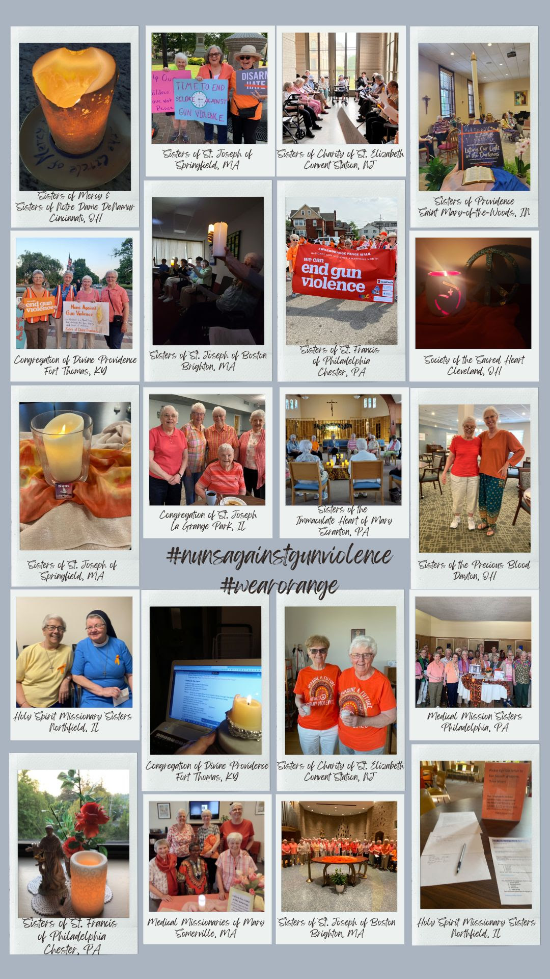 Collage of photos from vigils against gun violence all around the USA on June 2 2023.