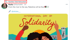 Rep. Rashida Tlaib retweets genocidal slogan ‘From the river to the sea, Palestine will be free’