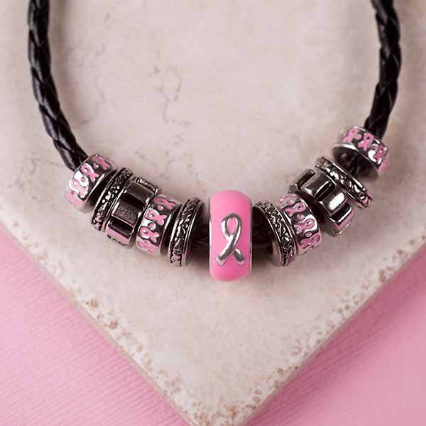 Pink Ribbon Carousel Bead Bracelet