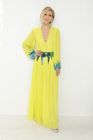 Image may contain Dress Clothing Person Adult Heidi Gardner Formal Wear Fashion Gown and Evening Dress