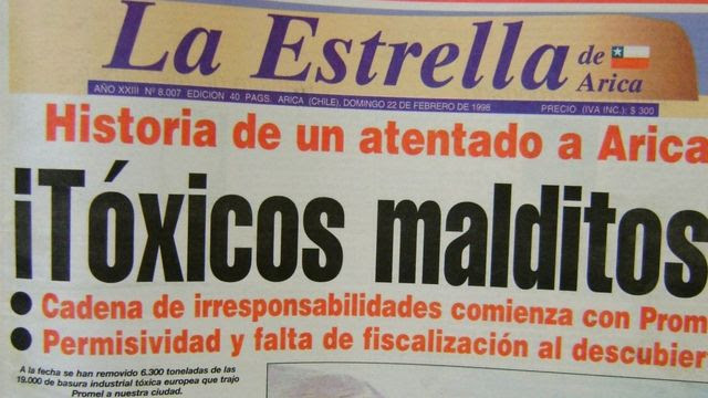 La portada del periódico chileno "La Estrella de Arica", el 22 de febrero de 1998.