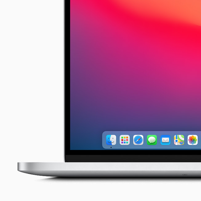 顯示在 MacBook Pro 上 macOS Big Sur 中的全新 Dock。