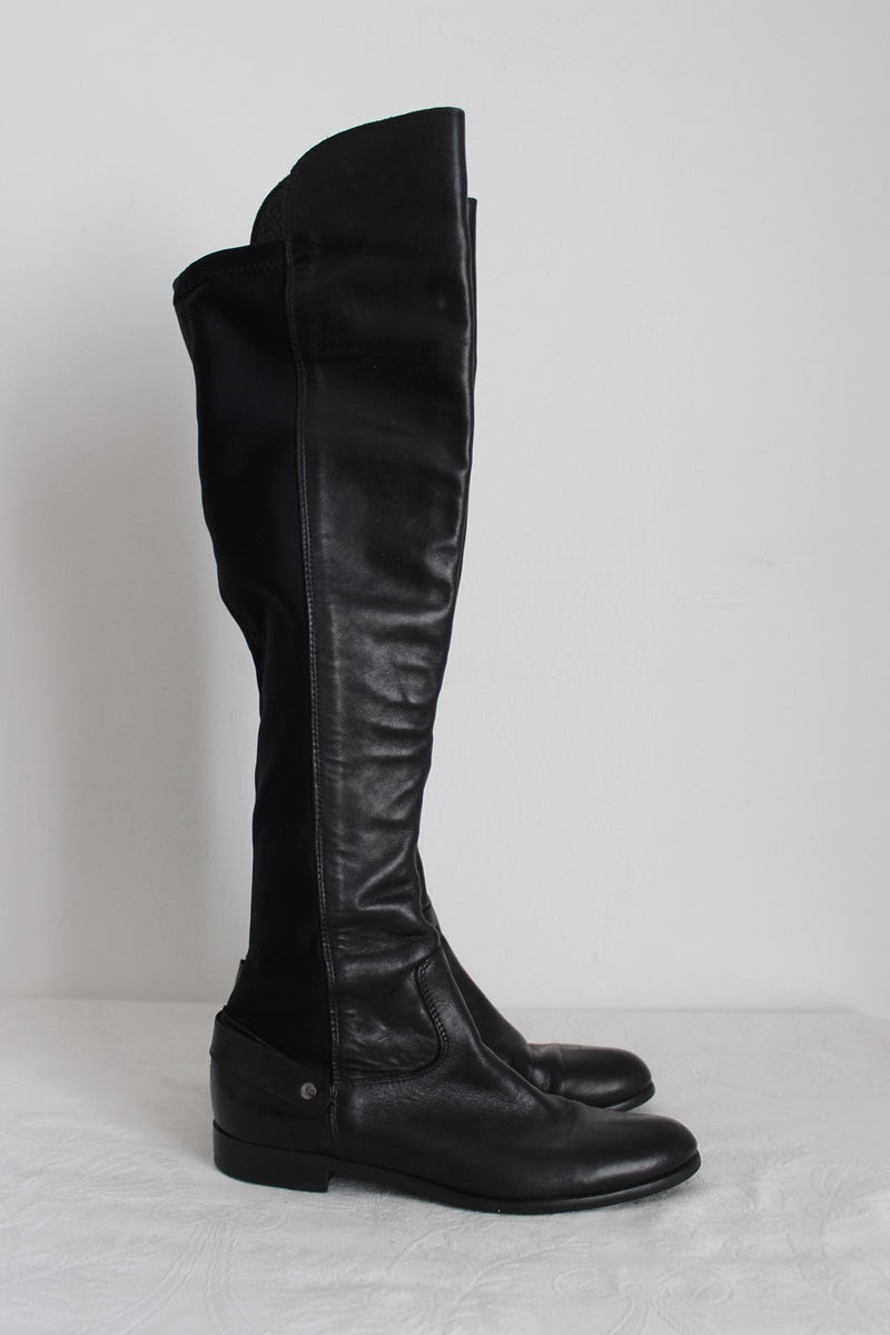EUROPA ART GENUINE LEATHER OVER THE KNEE BOOTS - SIZE 4