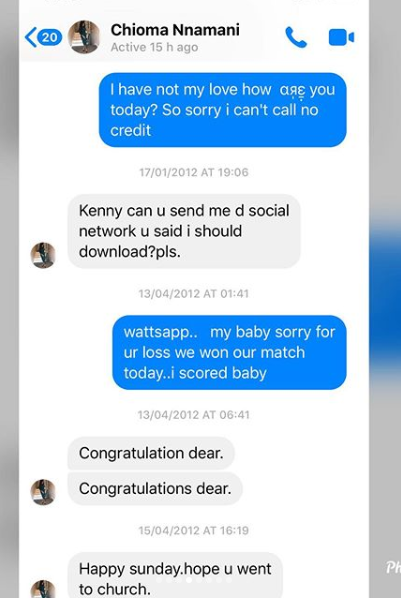 Super Eagles defender, Kenneth Omeruo shares hilarious Facebook chats with his wife from 11-years back