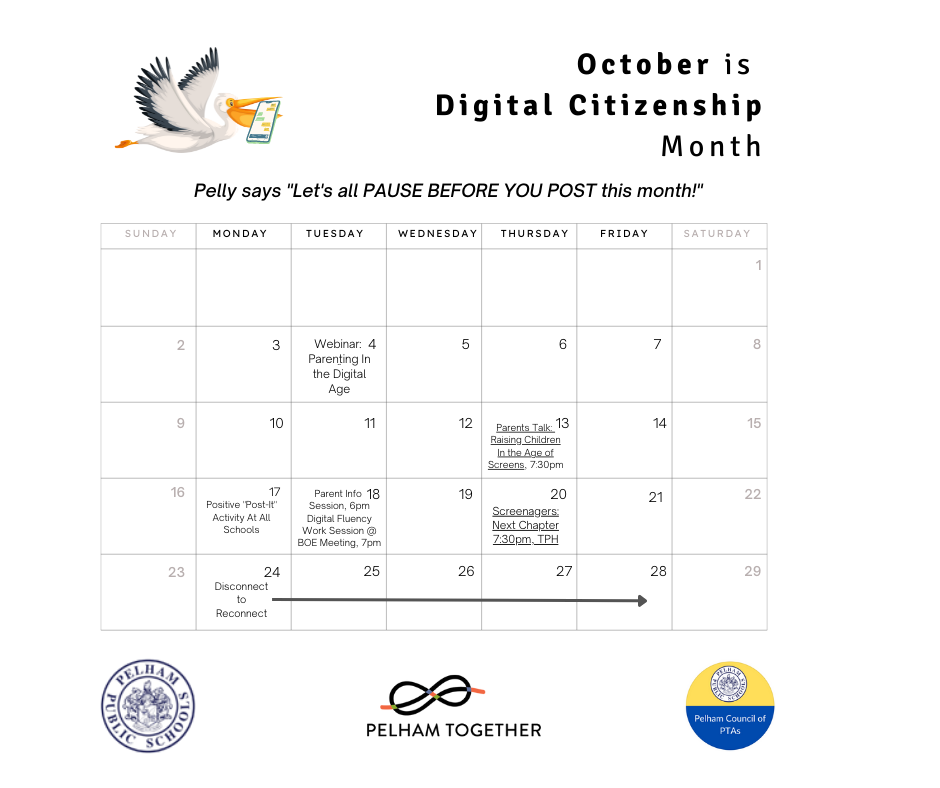 A calendar of events for Digital Citizenship month