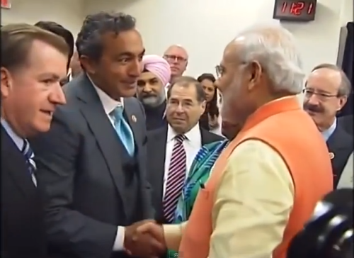 Rep. Bera greets PM Modi upon his arrival in New York City on September 28, 2014