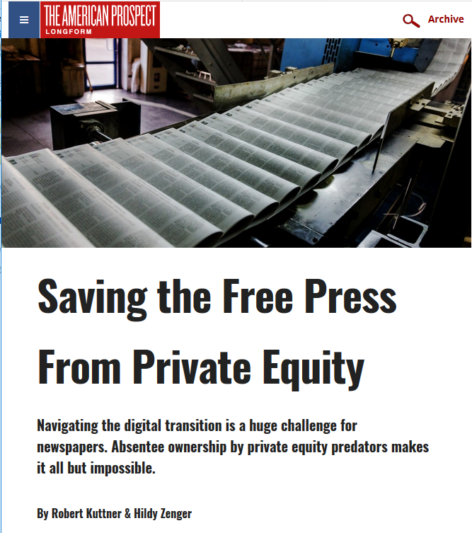 American Prospect: Saving the Free Press From Private Equity
