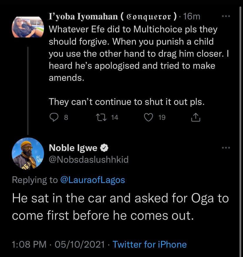 Noble Igwe explains why organizers of BBNaija allegedly blacklisted Efe after he won the reality show 