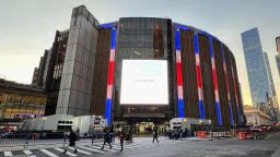 An exterior view of Madison Square Garden prior to the game between the New York Rangers and the St. Louis Blues on December 05, 2022 in New York City.