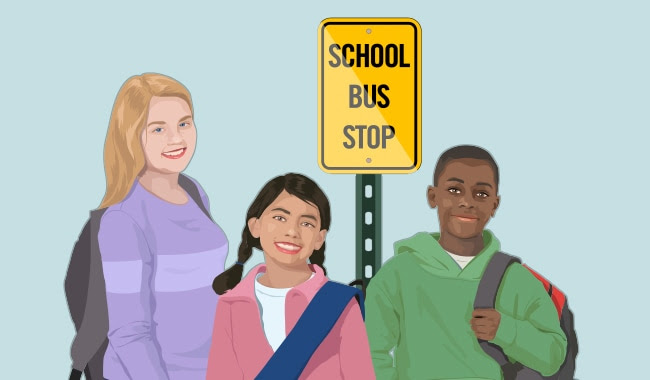 Graphic of students at bus stop
