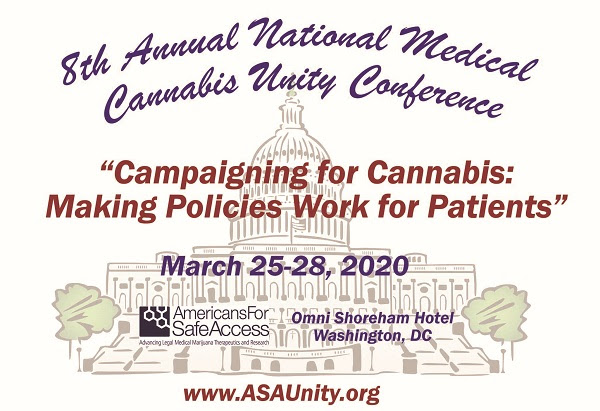 Text over an illustration of the US Capitol Dome. It says: 8th
Annual National Medical Cannabis Unity Conference, \