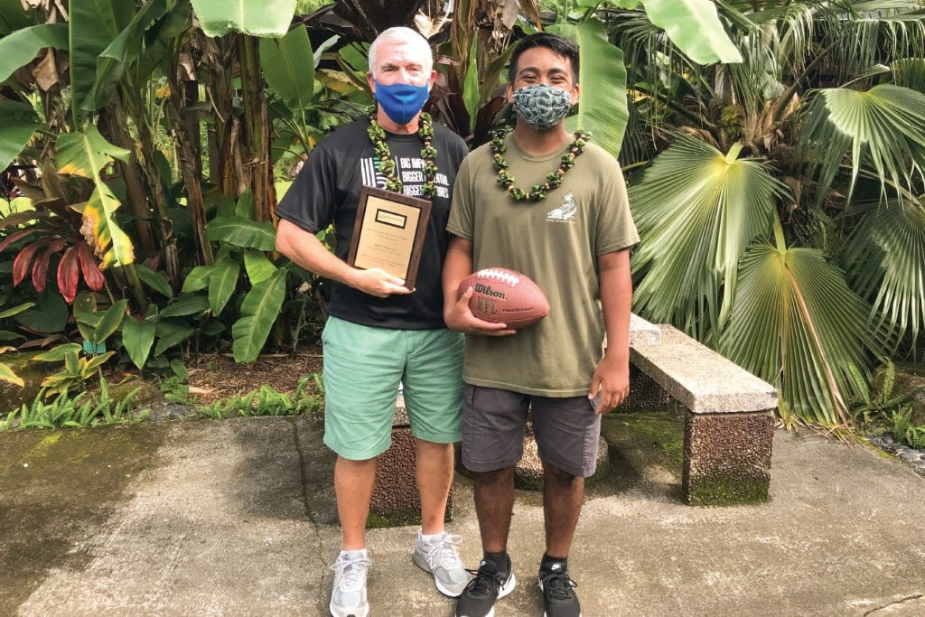 Mike Hinkley receiving his 2020 Big Brother of the Year award with his little brother Vance. | Photo: courtesy of Big Brothers Big Sisters HawaiÊ»i