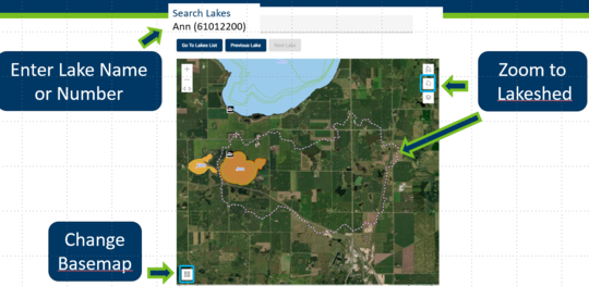 Lake health map with navigation tools