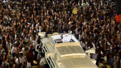 DMK President M. K. Stalin during the election campaign at Porur in Chennai on Saturday. M. VEDHAN