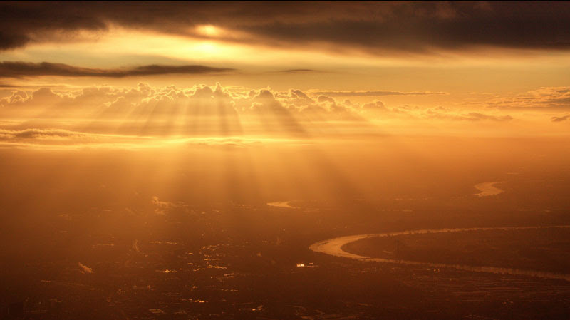 sunrise from an airplane window