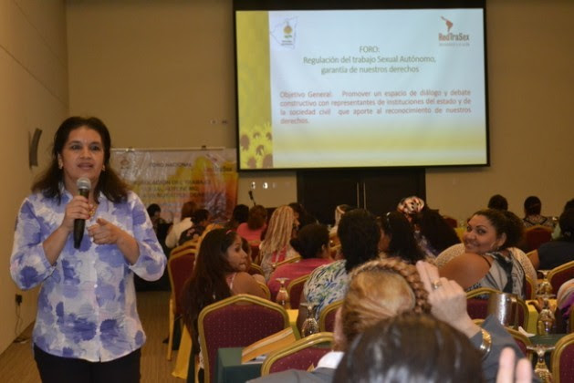 María Elena Dávila, national coordinator of the Nicaraguan Sex Workers Network, participating in a workshop on the Regulation of Sex Work in this Central American nation. Credit: Courtesy of RedTraSex