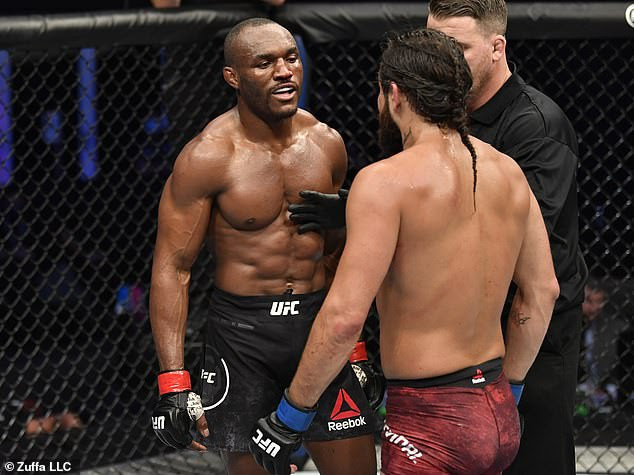Nigerian UFC star, Kamaru Usman and Jorge Masvidal come face to face ahead of their highly-anticipated rematch on Saturday (photos)