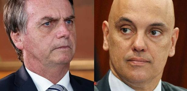 O ex-presidente Jair Bolsonaro e o presidente do TSE, Alexandre de Moraes