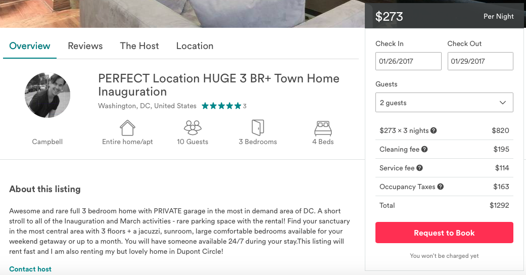 Screen capture from AirBnB