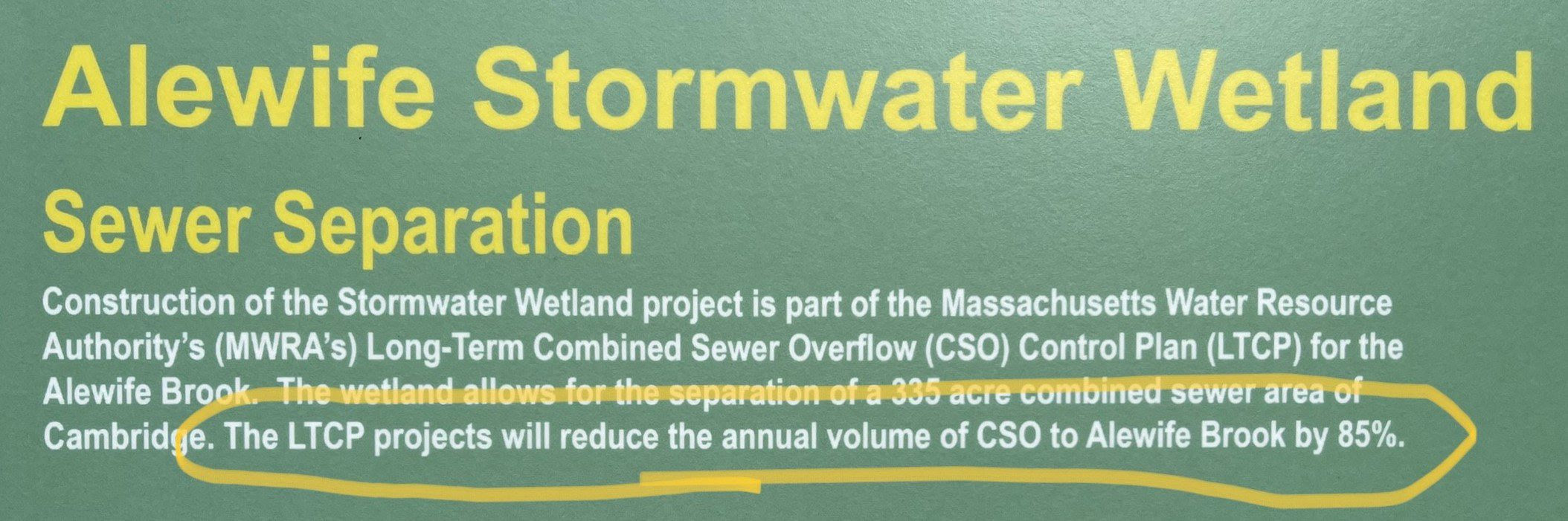 Close up of the kiosk sign at the Alewife Stormwater Wetland in Cambridge