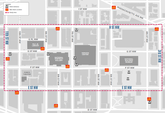 Map of where Penn Quarter/Chinatown pricing adjustments will occur