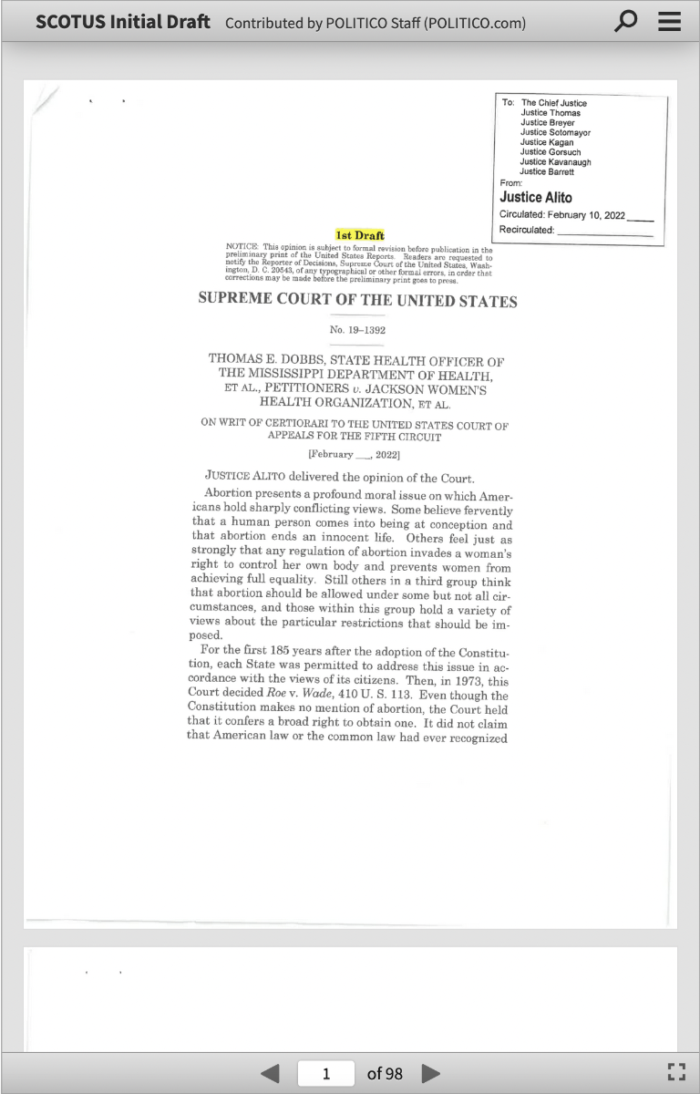 Supreme Court's initial draft opinion