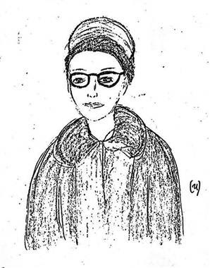 Un bosquejo del FBI del "estudiante de la universidad," hembra que en realidad era Bonnie Raines disfrazado.