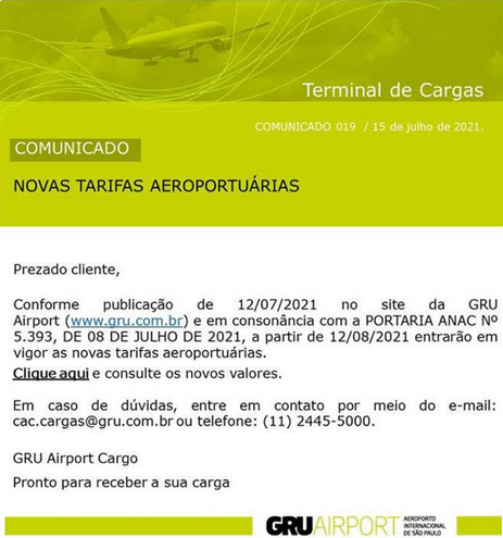 COMUNICADO GRU AIRPORT - TARIFAS AEROPORTUÁRIAS