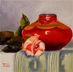 Red Clay Pot with Rose Daily Still Life by Patty Ann Sykes - Posted on Thursday, March 5, 2015 by Patty Sykes