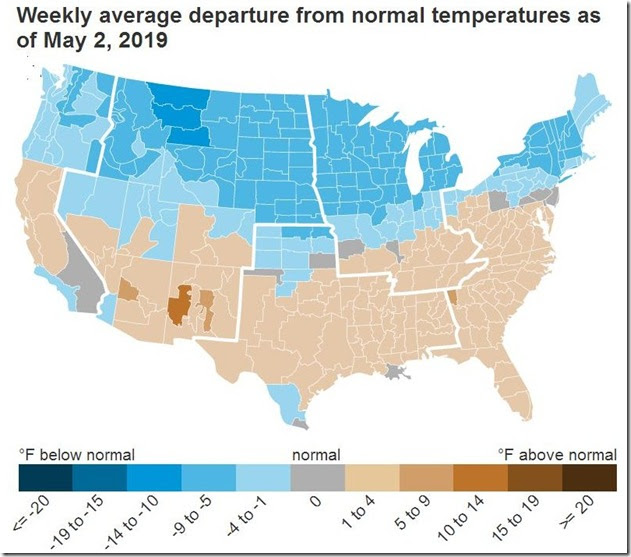 May 11 2019 temperature anomalies over the week ending May 2nd