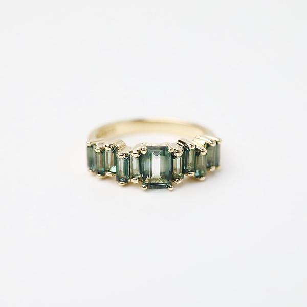 Yellow Gold Mixed Green Baguette Half Band