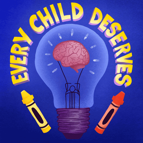 Image of a lightbulb and crayons. The words around it says "Eevery child deserves mental health education"