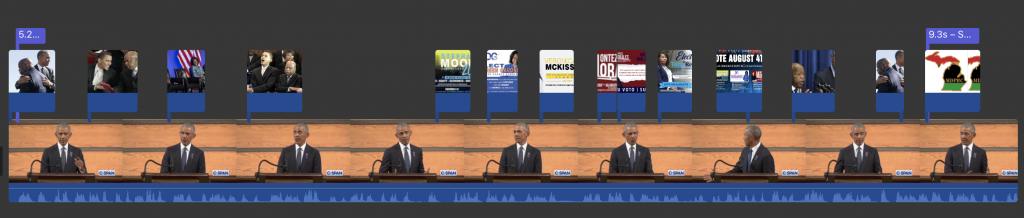 Campaign video created with iMovie uses a short clip of President Obama's eulogy interlaced with the candidates clips.