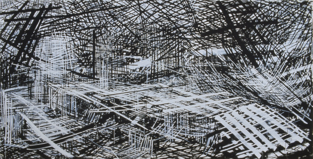 Denyse Thomasos, Displaced Burial / Burial at Gorée, 1993. Acrylic on canvas, 108 × 216 in. (274.3 × 548.6 cm). Image courtesy the Estate of Denyse Thomasos and Olga Korper Gallery, Toronto