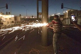 Arabs cut down the Jerusalem Light Rails electric poles.