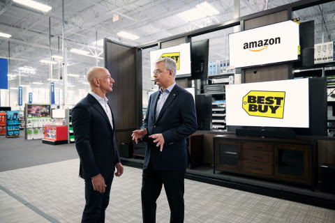 Amazon founder and CEO Jeff Bezos and Best Buy chairman and CEO Hubert Joly announce new Fire TV Edi ... 