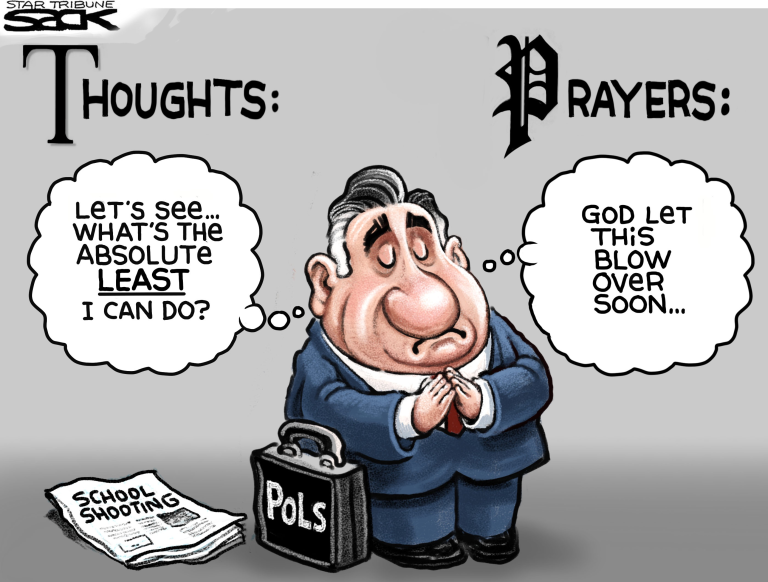 Republicans offer Thoughts and Prayers after gun violence and mass shootings but block gun safety reforms.