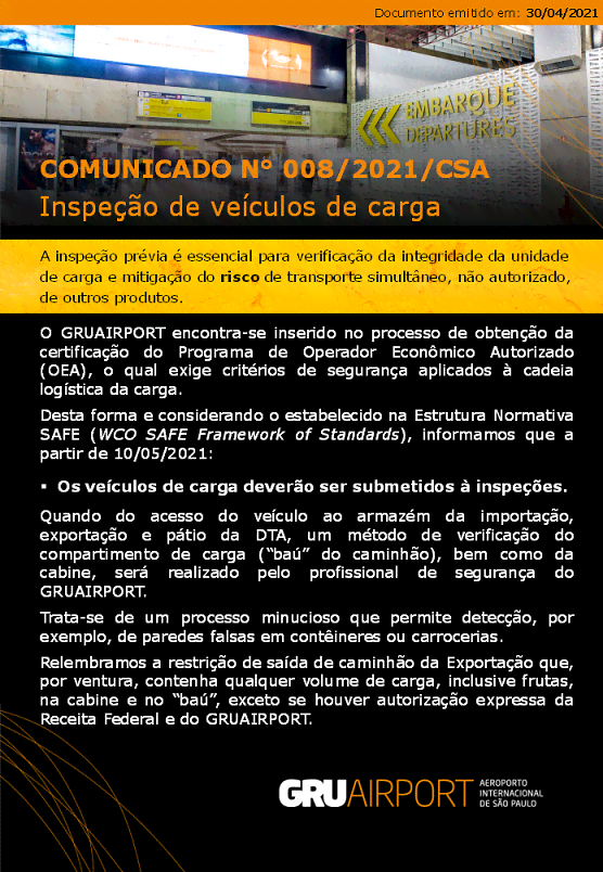 COMUNICADO GRU AIRPORT nº 008 2021