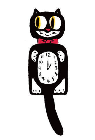 Black cat clock with shifting eyes and moving tail