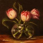 Pink Tulips in Glass Bowl,  Oil on 6"x6" Linen Panel - Posted on Sunday, March 8, 2015 by Carolina Elizabeth