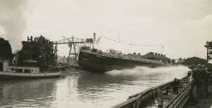 Launching Ford Motor Company Ship “Green Island” at Great Lakes Engineering Works,