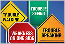 Street signs showing messages of stroke symptoms. 