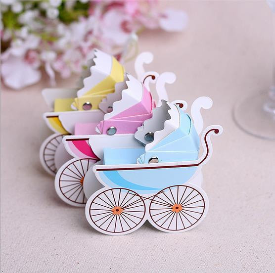 100pcs Baby carriage favor candy box for baby shower newborn birth