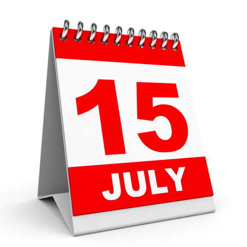 Calendar on white background. 15 July. 3D illustration.