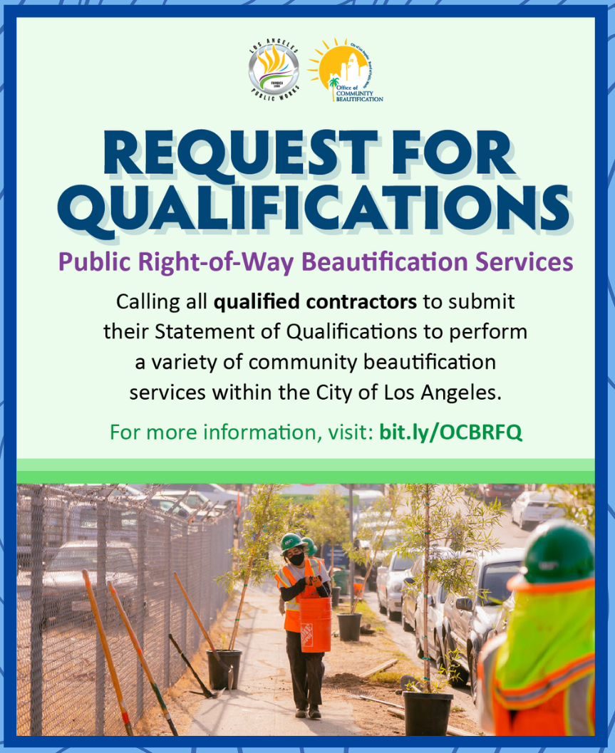 Flyer for RFP with link and image of city employees planting

trees