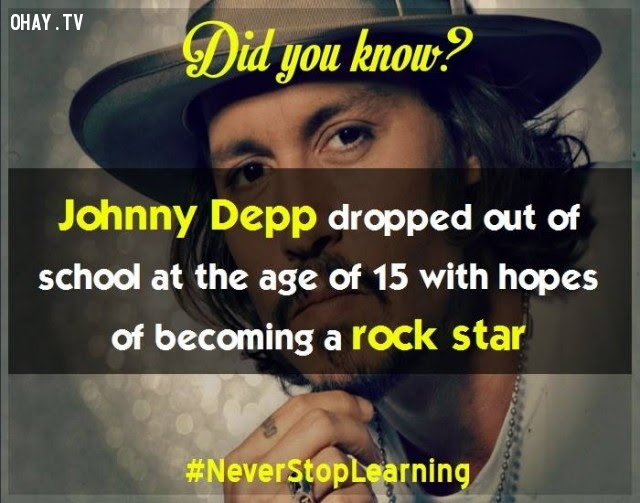 8. Johnny Depp đã bỏ học ở tuổi 15 với hy vọng trở thành một ngôi sao nhạc rock.,sự thật thú vị,những điều thú vị trong cuộc sống,khám phá,sự thật đáng kinh ngạc,có thể bạn chưa biết