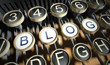 Picture of old typewriter keyboard with dark letters, except white letters that spell "Blog" to illustrate post to "Boost your blogging expertise ~ boost your business!"