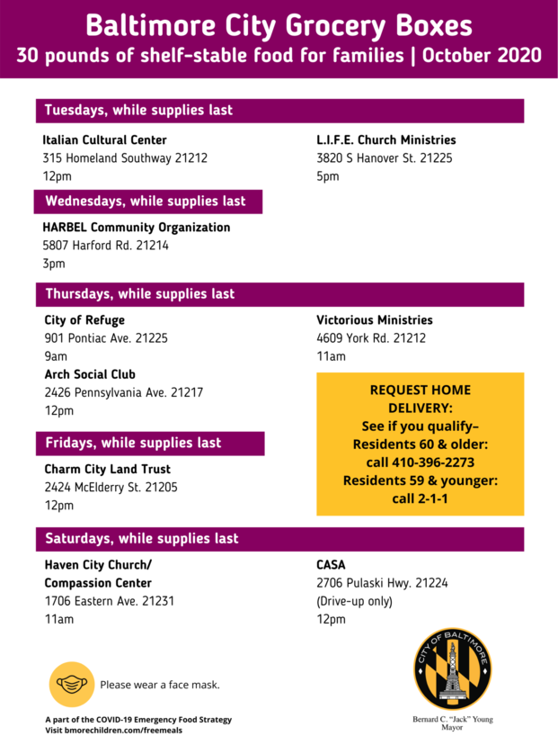 October Grocery Box Distribution Schedule