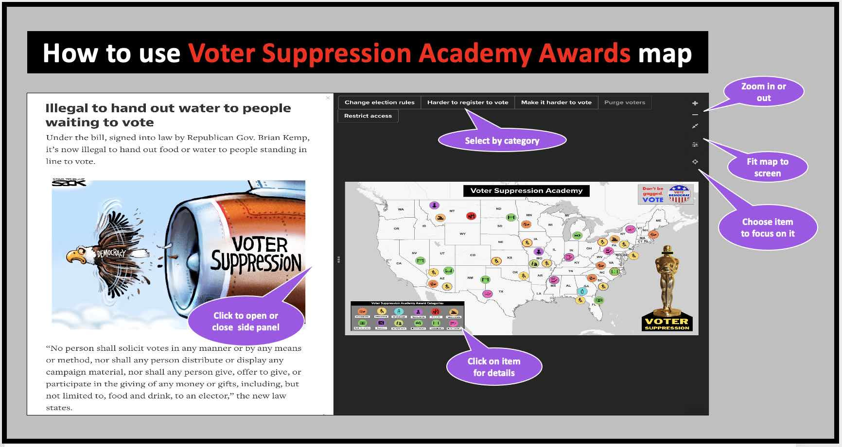 How to use the Voter Suppression Academy Awards map